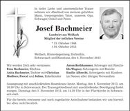Traueranzeige Josef Bachmeier