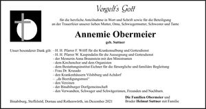 Traueranzeige Annemie Obermeier
