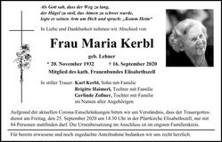 Traueranzeige Maria Kerbl