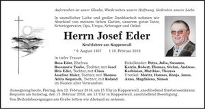 Traueranzeige Josef Eder