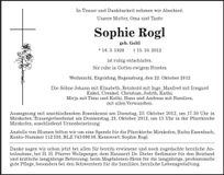 Traueranzeige Sophie Rogl