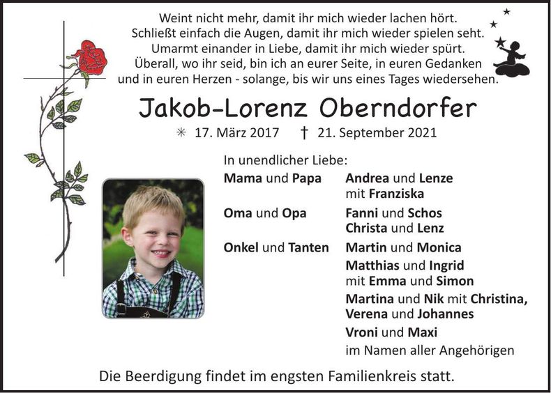 Traueranzeige Jakob-Lorenz Oberndorfer