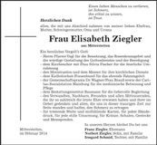 Traueranzeige Elisabeth Ziegler