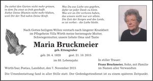 Traueranzeige Maria Bruckmeier