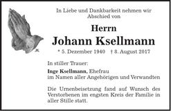 Traueranzeige Johann Ksellmann