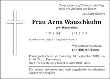 Traueranzeige Anna Wauschkuhn
