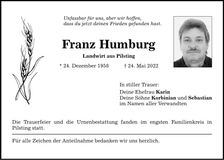 Traueranzeige Franz Humburg
