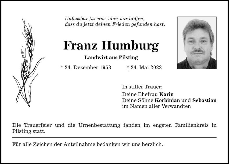 Traueranzeige Franz Humburg