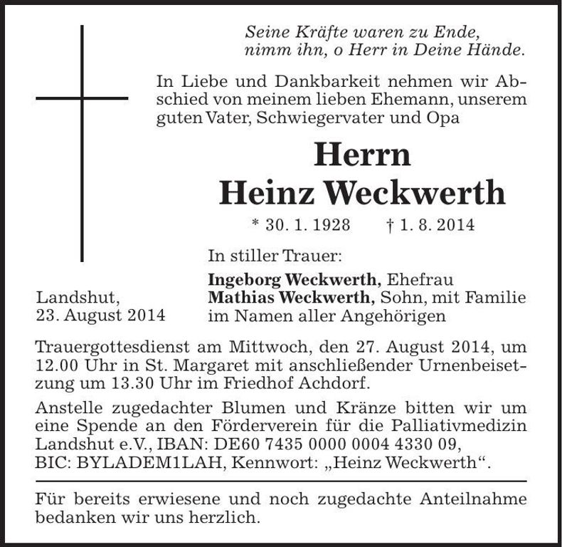 Traueranzeige Heinz Weckwerth