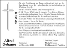 Traueranzeige Alfred Gebauer