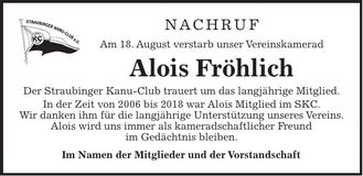 Traueranzeige Alois Fröhlich