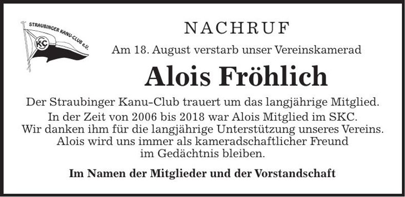 Traueranzeige Alois Fröhlich