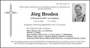 Traueranzeige Jörg Broden