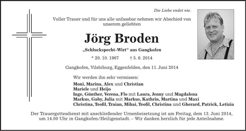 Traueranzeige Jörg Broden