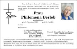 Traueranzeige Philomena Berleb