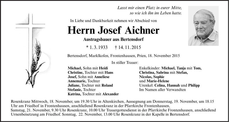 Traueranzeige Josef Aichner