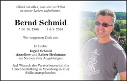 Traueranzeige Bernd Schmid