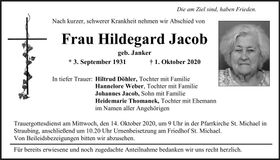 Traueranzeige Hildegard Jacob