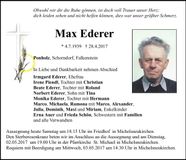 Traueranzeige Max Ederer