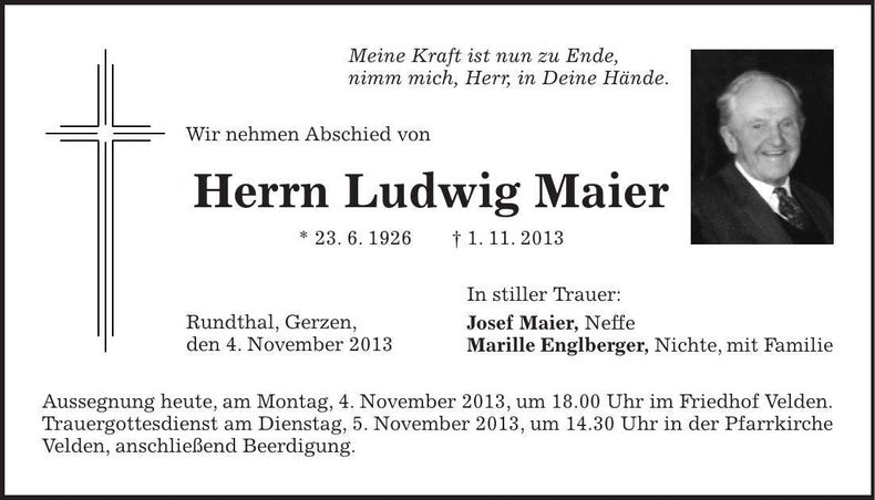 Traueranzeige Ludwig Maier
