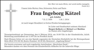 Traueranzeige Ingeborg Kätzel