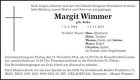 Traueranzeige Margit Wimmer