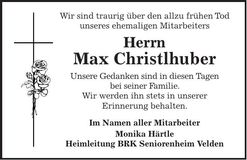 Traueranzeige Max Christlhuber