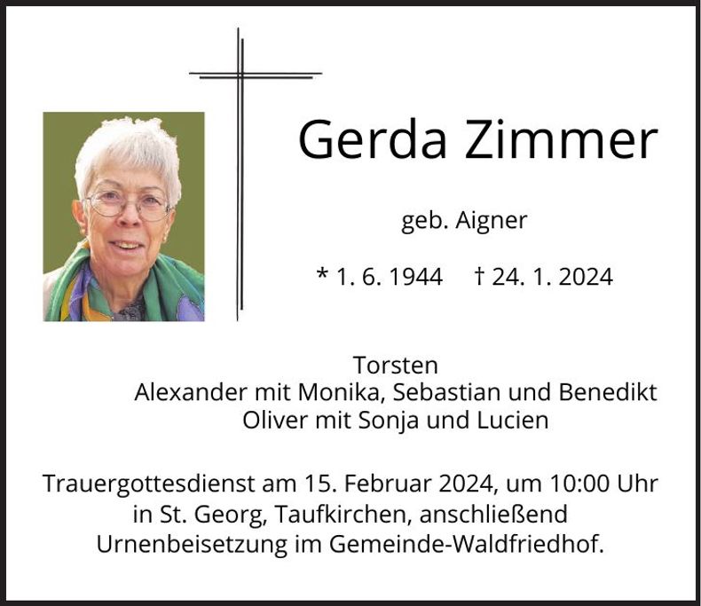 Traueranzeige Zimmer Gerda