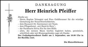 Traueranzeige Heinrich Pfeiffer