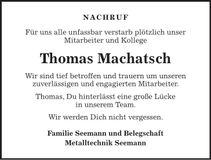 Traueranzeige Thomas Machatsch