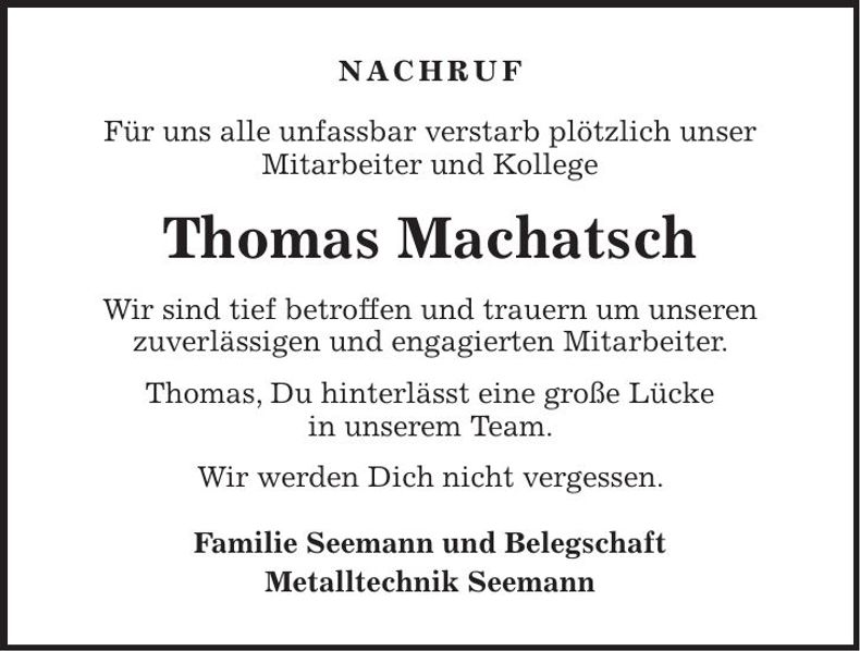 Traueranzeige Thomas Machatsch