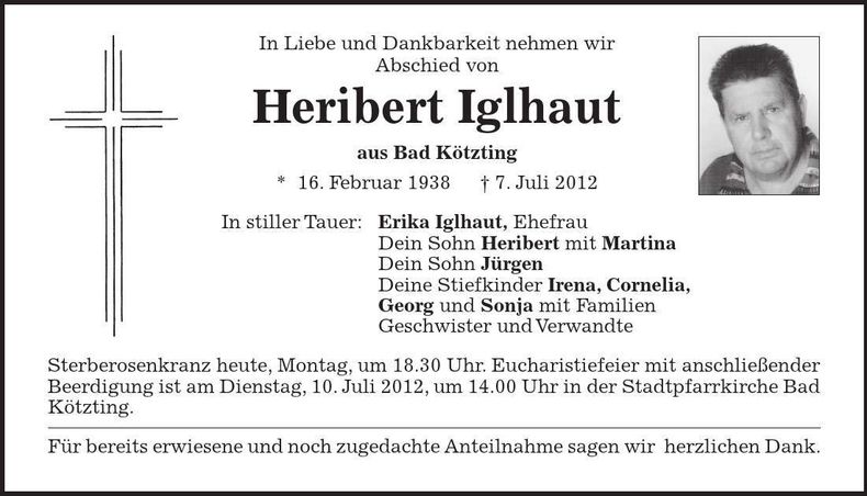 Traueranzeige Heribert Iglhaut