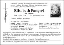 Traueranzeige Elisabeth Pangerl