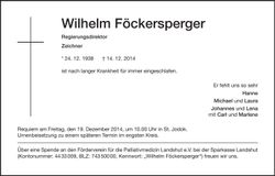 Traueranzeige Wilhelm Föckersperger