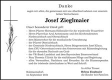 Traueranzeige Josef Zieglmaier