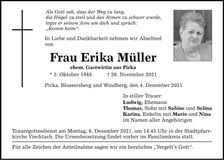 Traueranzeige Müller Erika