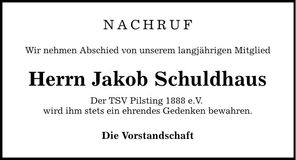 Traueranzeige Jakob Schuldhaus