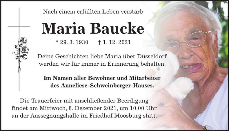Traueranzeige Maria Baucke