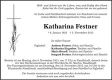 Traueranzeige Katharina Festner