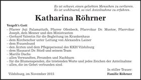 Traueranzeige Katharina Röhrner
