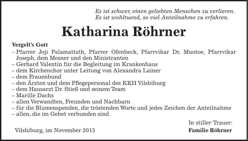 Traueranzeige Katharina Röhrner