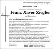 Traueranzeige Franz Xaver Ziegler