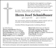 Traueranzeige Josef Schmidbauer