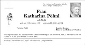 Traueranzeige Katharina Pöhnl