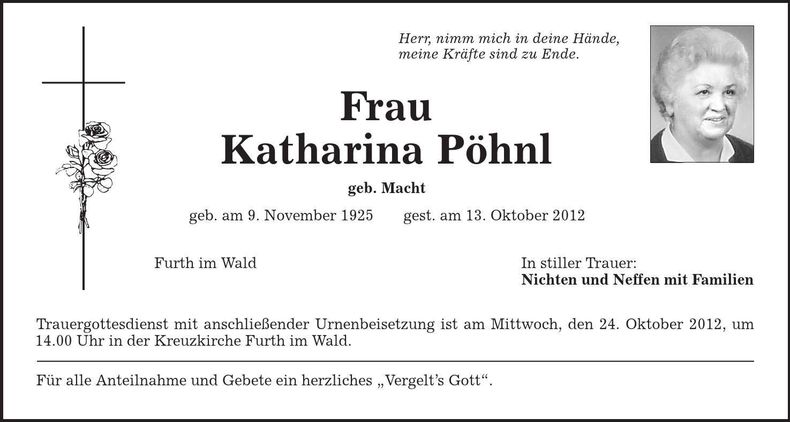 Traueranzeige Katharina Pöhnl