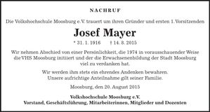 Traueranzeige Josef Mayer