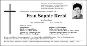 Traueranzeige Sopie Kerbl