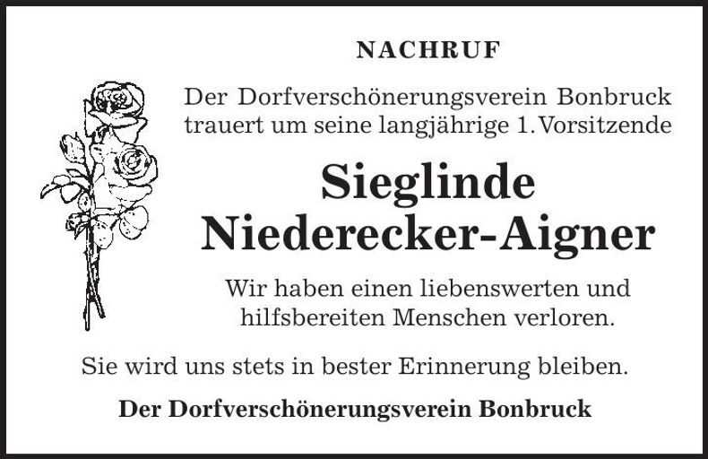 Traueranzeige Sieglinde Niederecker-Aigner