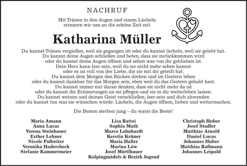 Traueranzeige Katharina Müller