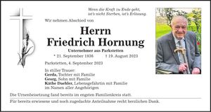 Traueranzeige Friedrich Hornung